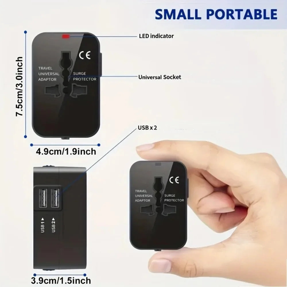 Universal Travel Adapter with Dual USB, UK to EU & Worldwide Plugs Travel Anywhere Without Worries ( Limited Stock )