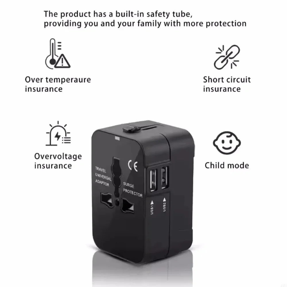 Universal Travel Adapter with Dual USB, UK to EU & Worldwide Plugs Travel Anywhere Without Worries ( Limited Stock )