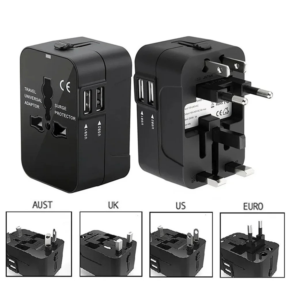 Universal Travel Adapter with Dual USB, UK to EU & Worldwide Plugs Travel Anywhere Without Worries ( Limited Stock )