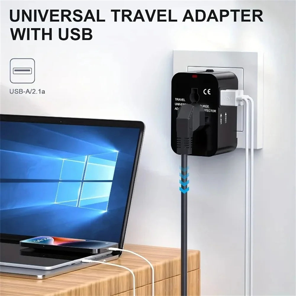 Universal Travel Adapter with Dual USB, UK to EU & Worldwide Plugs Travel Anywhere Without Worries ( Limited Stock )