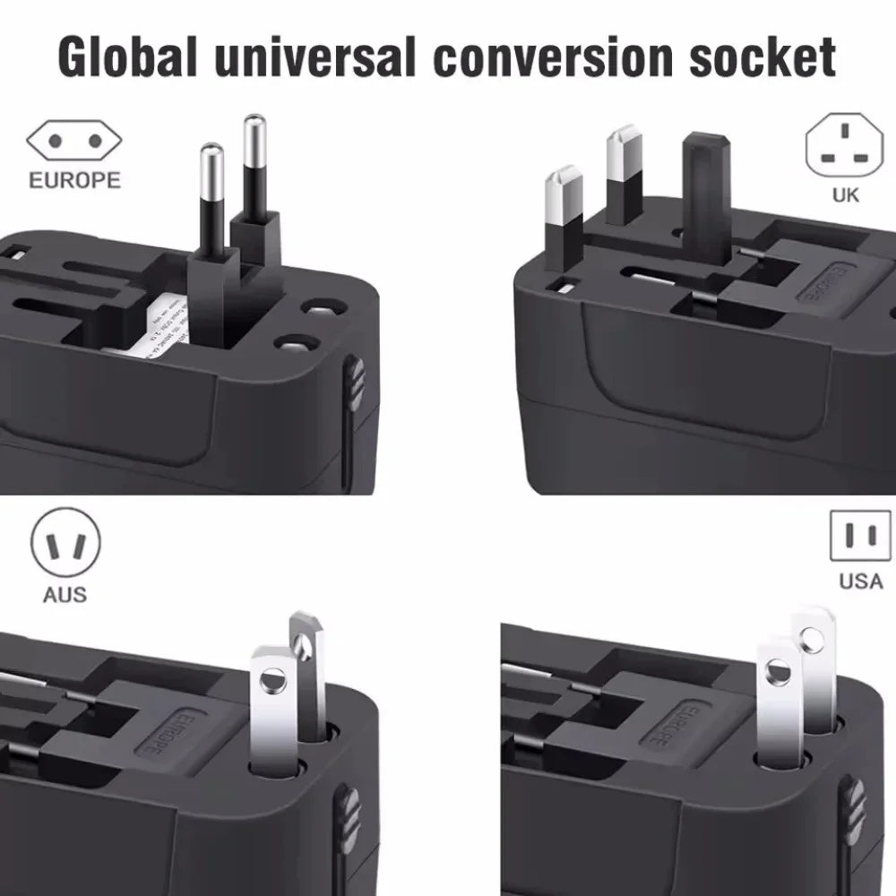 Universal Travel Adapter with Dual USB, UK to EU & Worldwide Plugs Travel Anywhere Without Worries ( Limited Stock )